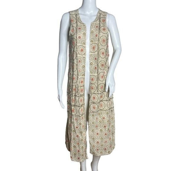 Soft Surroundings Vest Women Small Medium Alhambra Beaded Duster Hippie Bohemian - Picture 1 of 8